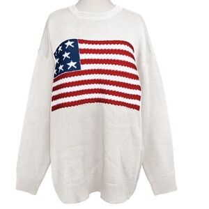 American Flag Crochet Sweater Medium NWT